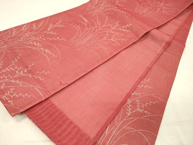 平和屋着物＊夏物 六通柄袋帯 草葉文 銀糸 正絹 逸品 DABC8442cm