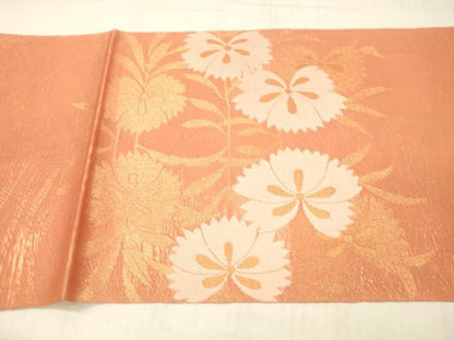 平和屋着物＊夏物 太鼓柄 本袋帯 草花文 金糸 正絹 逸品 DABC8443cm