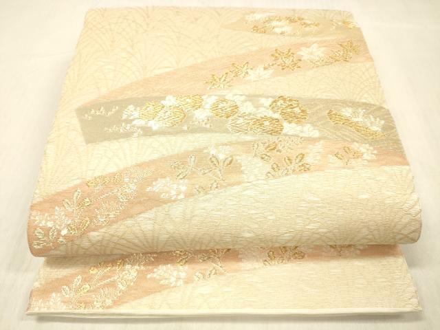 平和屋着物＊夏物 六通柄袋帯 唐織 草花文 金糸 正絹 逸品 DABC8446cm