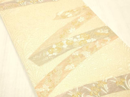 平和屋着物＊夏物 六通柄袋帯 唐織 草花文 金糸 正絹 逸品 DABC8446cm