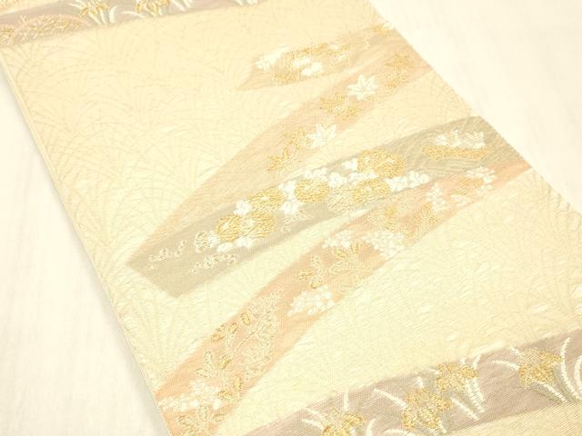 平和屋着物＊夏物 六通柄袋帯 唐織 草花文 金糸 正絹 逸品 DABC8446cm