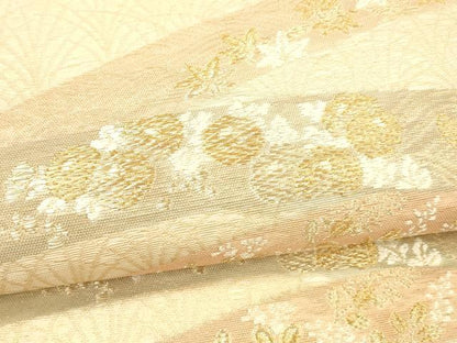 平和屋着物＊夏物 六通柄袋帯 唐織 草花文 金糸 正絹 逸品 DABC8446cm