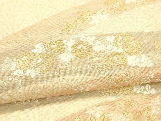 平和屋着物＊夏物 六通柄袋帯 唐織 草花文 金糸 正絹 逸品 DABC8446cm