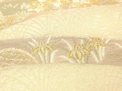 平和屋着物＊夏物 六通柄袋帯 唐織 草花文 金糸 正絹 逸品 DABC8446cm