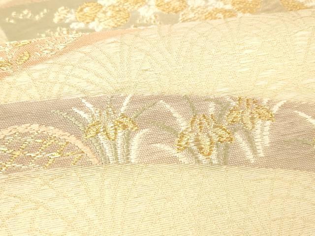 平和屋着物＊夏物 六通柄袋帯 唐織 草花文 金糸 正絹 逸品 DABC8446cm