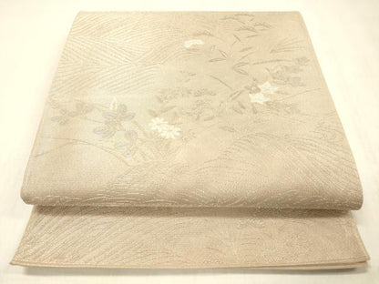 平和屋着物＊夏物 六通柄袋帯 流水草花文 銀糸 正絹 逸品 DABC8447cm