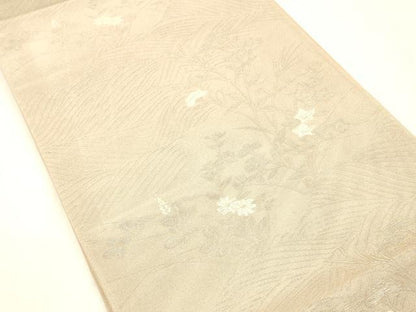 平和屋着物＊夏物 六通柄袋帯 流水草花文 銀糸 正絹 逸品 DABC8447cm