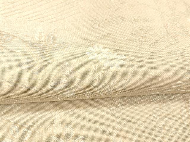 平和屋着物＊夏物 六通柄袋帯 流水草花文 銀糸 正絹 逸品 DABC8447cm