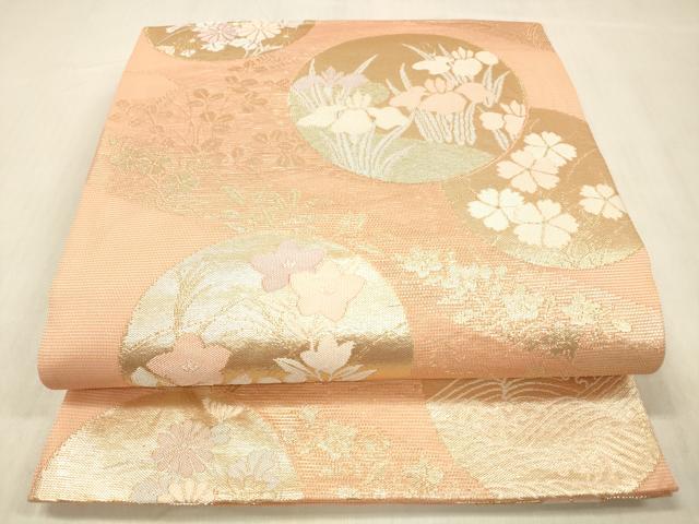 平和屋着物＊夏物 六通柄袋帯 草花文 金糸 正絹 逸品 DABC8448cm