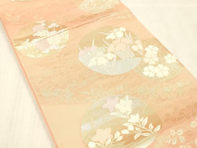平和屋着物＊夏物 六通柄袋帯 草花文 金糸 正絹 逸品 DABC8448cm