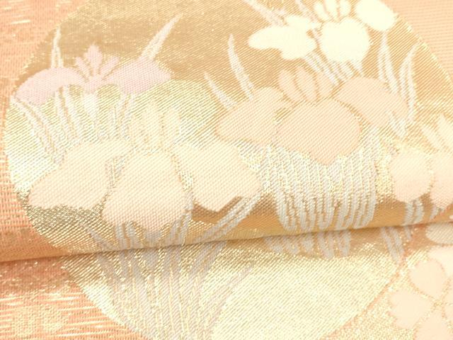 平和屋着物＊夏物 六通柄袋帯 草花文 金糸 正絹 逸品 DABC8448cm