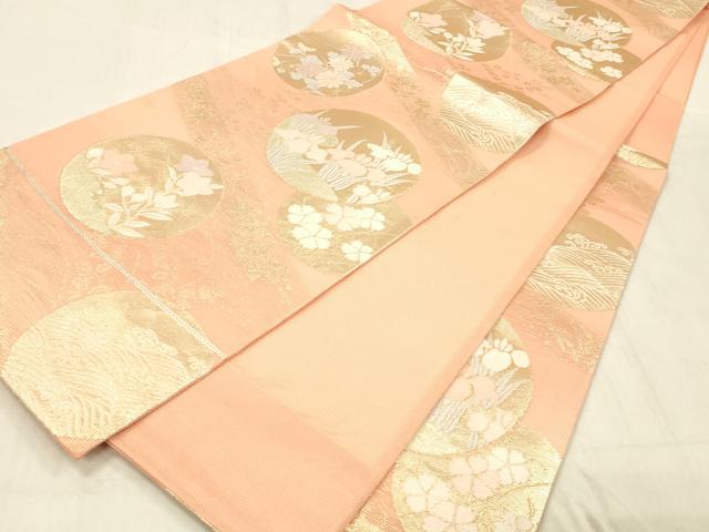 平和屋着物＊夏物 六通柄袋帯 草花文 金糸 正絹 逸品 DABC8448cm