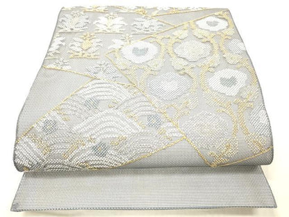 平和屋着物＊夏物 太鼓柄 本袋帯 流水草花文 金銀糸 正絹 逸品 DABC8449cm