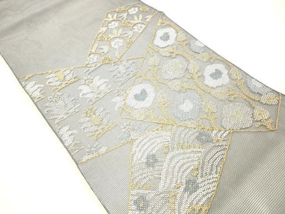 平和屋着物＊夏物 太鼓柄 本袋帯 流水草花文 金銀糸 正絹 逸品 DABC8449cm