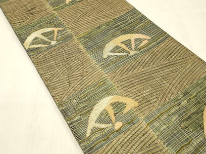 平和屋着物＊夏物 六通柄袋帯 流水片輪車文 金糸 正絹 逸品 DABC8451cm