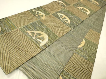 平和屋着物＊夏物 六通柄袋帯 流水片輪車文 金糸 正絹 逸品 DABC8451cm