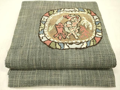 平和屋着物＊夏物 八寸名古屋帯 人物抽象文 正絹 逸品 DABC8454cm