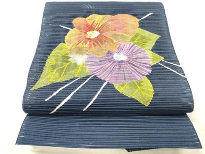 平和屋着物＊夏物 西陣 絽綴れ 八寸名古屋帯 草花文 銀糸 正絹 逸品 DABC8456cm