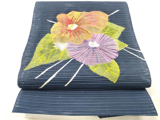 平和屋着物＊夏物 西陣 絽綴れ 八寸名古屋帯 草花文 銀糸 正絹 逸品 DABC8456cm