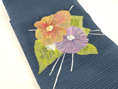 平和屋着物＊夏物 西陣 絽綴れ 八寸名古屋帯 草花文 銀糸 正絹 逸品 DABC8456cm