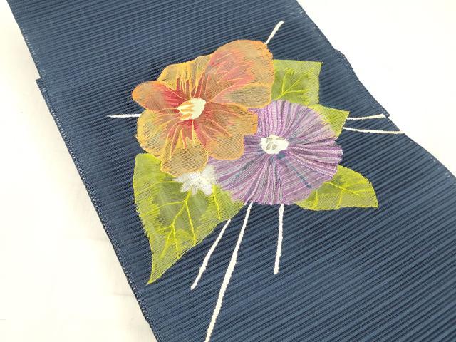 平和屋着物＊夏物 西陣 絽綴れ 八寸名古屋帯 草花文 銀糸 正絹 逸品 DABC8456cm