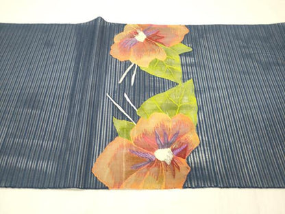 平和屋着物＊夏物 西陣 絽綴れ 八寸名古屋帯 草花文 銀糸 正絹 逸品 DABC8456cm