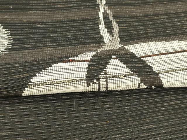 平和屋着物＊夏物 八寸名古屋帯 群鶴文 黒地 正絹 逸品 DABC8457cm