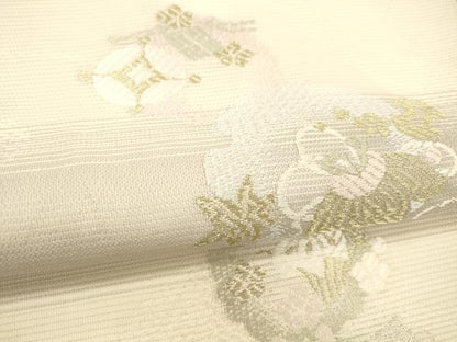 平和屋着物＊夏物 六通柄袋帯 唐織 雪輪宝尽くし花文 金銀糸 正絹 逸品 DABC8458cm