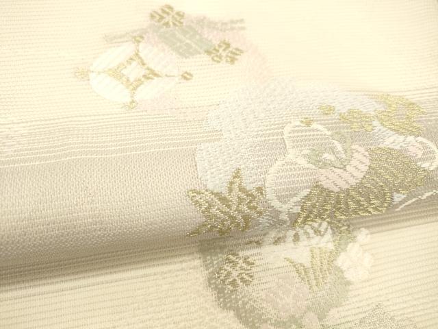 平和屋着物＊夏物 六通柄袋帯 唐織 雪輪宝尽くし花文 金銀糸 正絹 逸品 DABC8458cm
