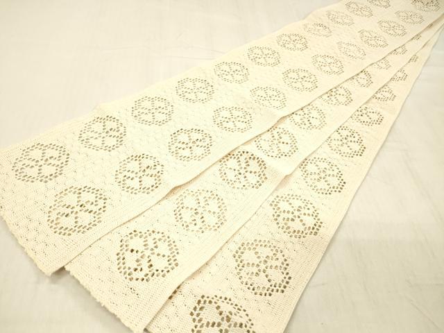 平和屋着物＊夏物　半幅帯　吉祥花文　象牙色　DABC8459cm