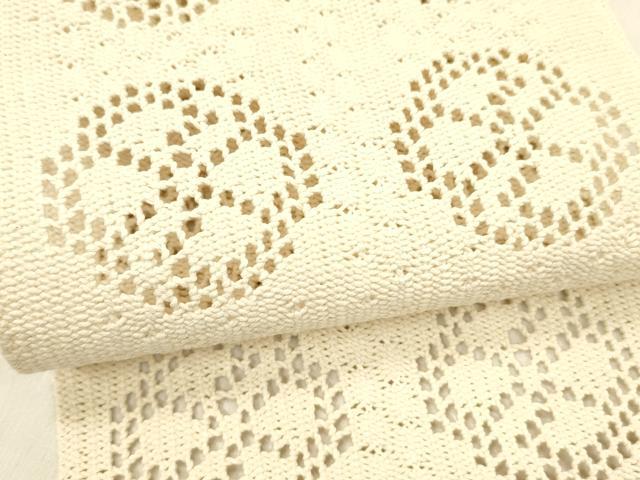 平和屋着物＊夏物　半幅帯　吉祥花文　象牙色　DABC8459cm