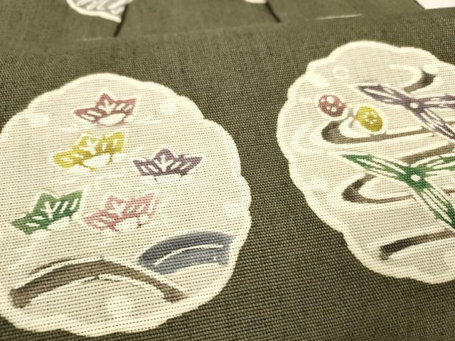 平和屋着物＊夏物 本場筑前博多織 東京本手差し紅型染 つけ帯 からむく織 雪輪花文 西村織物謹製 証紙付き 正絹 逸品 DABC8460cm