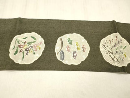 平和屋着物＊夏物 本場筑前博多織 東京本手差し紅型染 つけ帯 からむく織 雪輪花文 西村織物謹製 証紙付き 正絹 逸品 DABC8460cm
