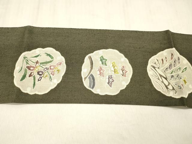 平和屋着物＊夏物 本場筑前博多織 東京本手差し紅型染 つけ帯 からむく織 雪輪花文 西村織物謹製 証紙付き 正絹 逸品 DABC8460cm