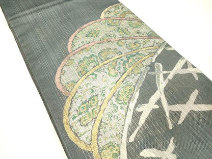 平和屋着物＊夏物 太鼓柄袋帯 籬花文 金銀糸 正絹 逸品 DABC8463cm