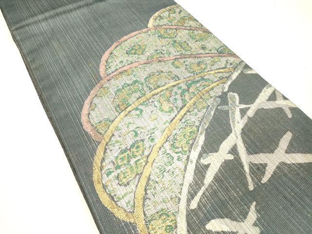 平和屋着物＊夏物 太鼓柄袋帯 籬花文 金銀糸 正絹 逸品 DABC8463cm