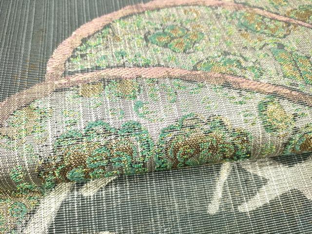 平和屋着物＊夏物 太鼓柄袋帯 籬花文 金銀糸 正絹 逸品 DABC8463cm