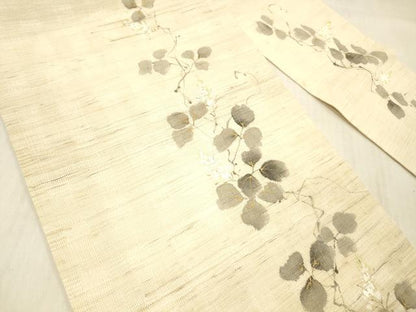 平和屋着物＊夏物 染色作家 桐山紫香 手描き 九寸名古屋帯 蔦の葉文 金彩 麻 逸品 DABC8468cm