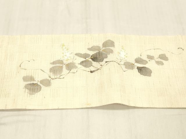 平和屋着物＊夏物 染色作家 桐山紫香 手描き 九寸名古屋帯 蔦の葉文 金彩 麻 逸品 DABC8468cm