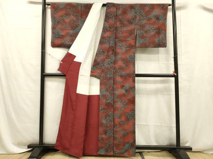 平和屋着物■上質な小紋　型染　遠山舞葉文　松竹梅　暈し染め　鬼しぼ縮緬　正絹　逸品　DABC8469cm