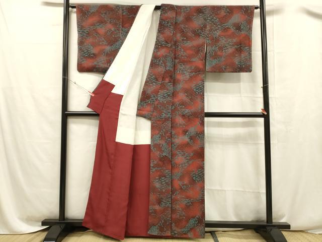 平和屋着物■上質な小紋　型染　遠山舞葉文　松竹梅　暈し染め　鬼しぼ縮緬　正絹　逸品　DABC8469cm