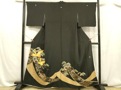 平和屋着物■豪華黒留袖 作家物 駒刺繍 飛鶴松文 金銀彩 正絹 逸品 DABC8471cm
