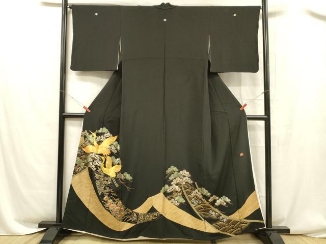 平和屋着物■豪華黒留袖 作家物 駒刺繍 飛鶴松文 金銀彩 正絹 逸品 DABC8471cm