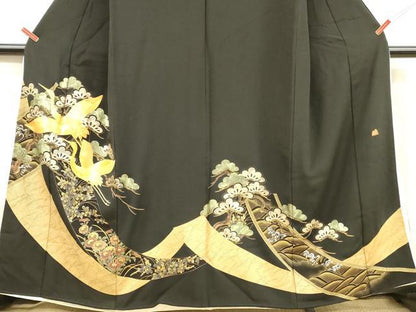 平和屋着物■豪華黒留袖 作家物 駒刺繍 飛鶴松文 金銀彩 正絹 逸品 DABC8471cm
