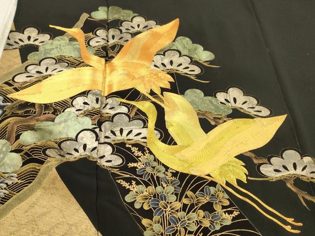平和屋着物■豪華黒留袖 作家物 駒刺繍 飛鶴松文 金銀彩 正絹 逸品 DABC8471cm