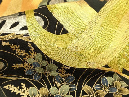平和屋着物■豪華黒留袖 作家物 駒刺繍 飛鶴松文 金銀彩 正絹 逸品 DABC8471cm