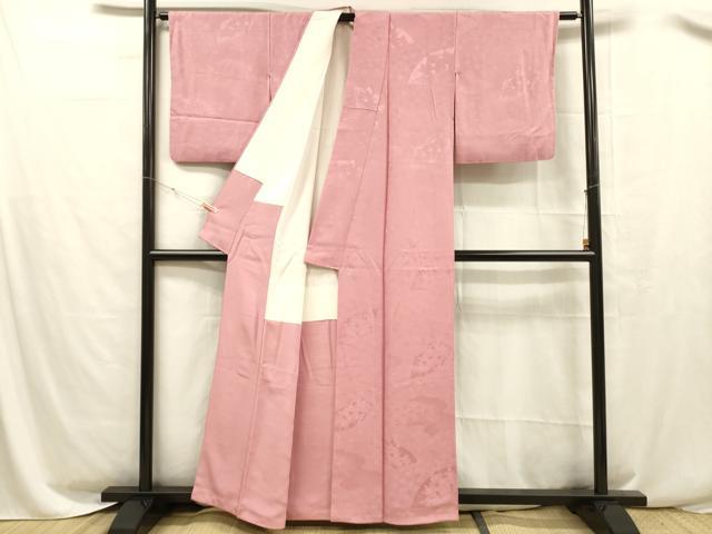 平和屋着物■上質な色無地　流水地紙草花文　桃色　正絹　逸品　DABC8486cm