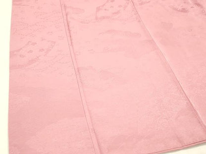 平和屋着物■上質な色無地　流水地紙草花文　桃色　正絹　逸品　DABC8486cm