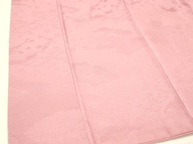 平和屋着物■上質な色無地　流水地紙草花文　桃色　正絹　逸品　DABC8486cm