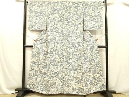 平和屋着物■上質な小紋　型染　風景草花文　鮫小紋柄　正絹　逸品　DABC8487cm